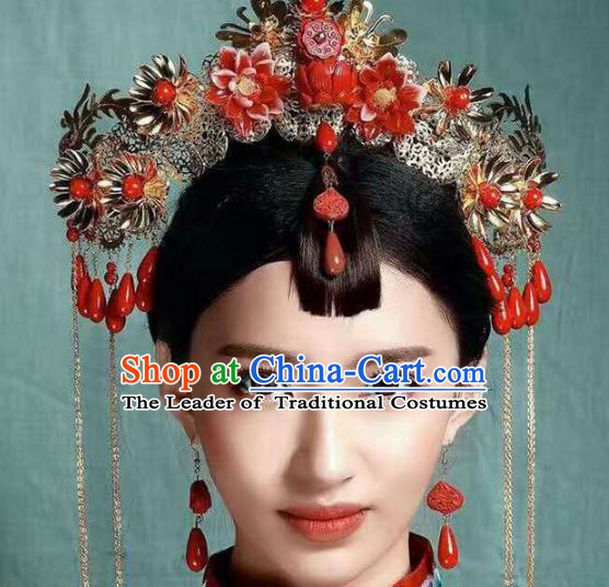 Chinese Handmade Classical Wedding Hair Accessories Ancient Bride Phoenix Coronet Complete Set for Women