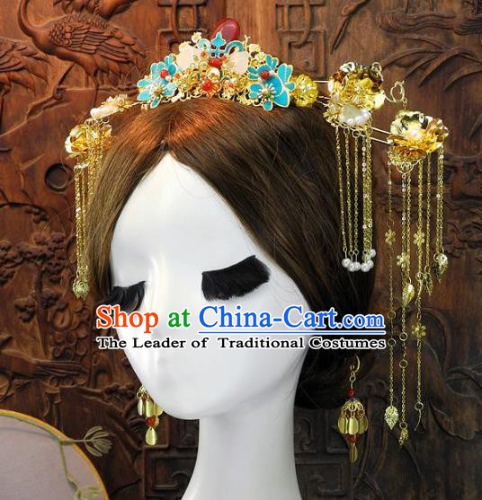 Chinese Handmade Classical Hairpins Ancient Xiuhe Suit Wedding Headdress Complete Set for Women