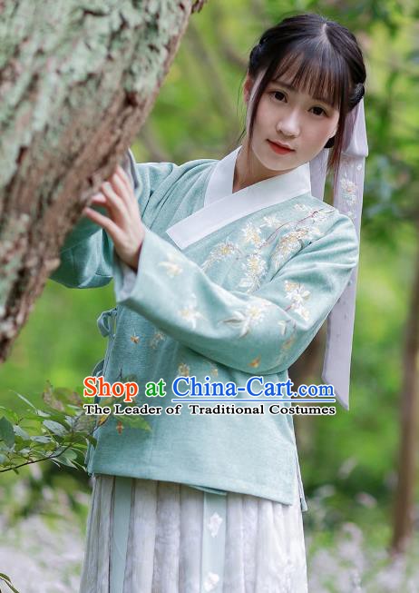 Traditional Chinese National Costume Embroidered Hanfu Green Blouse Tang Suit Shirts for Women