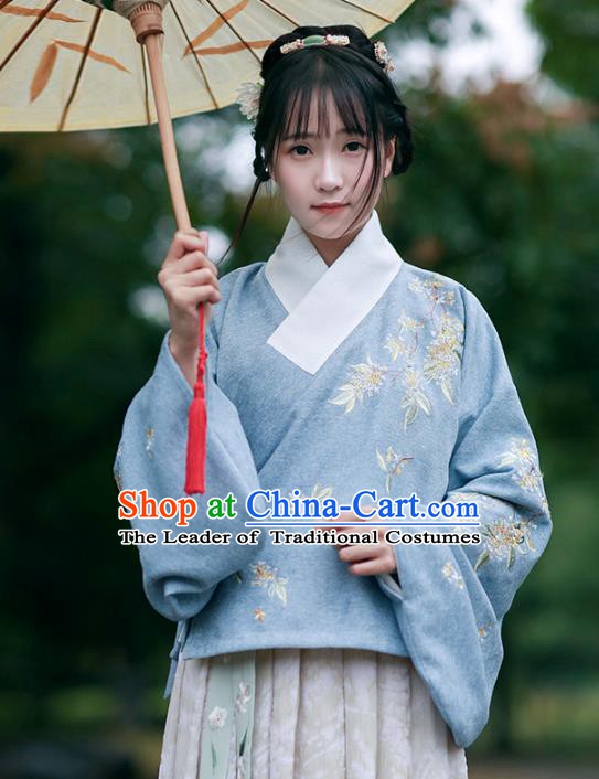 Traditional Chinese National Costume Embroidered Hanfu Blouse Ming Dynasty Shirts for Women