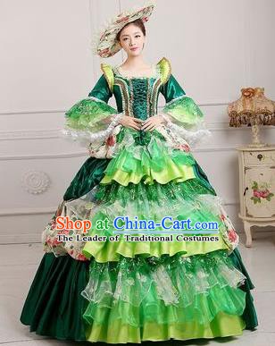 Traditional European Court Princess Renaissance Costume Dance Ball Dowager Green Full Dress for Women