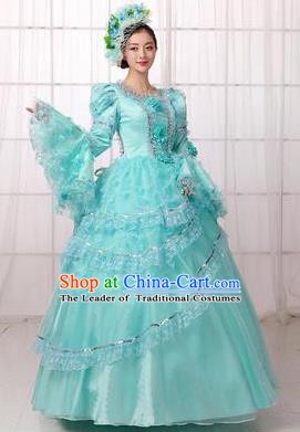 Traditional European Court Princess Renaissance Costume Dance Ball Dowager Blue Full Dress for Women