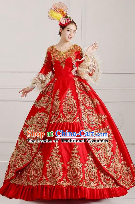 Traditional European Court Princess Renaissance Costume Dance Ball Red Lace Full Dress for Women