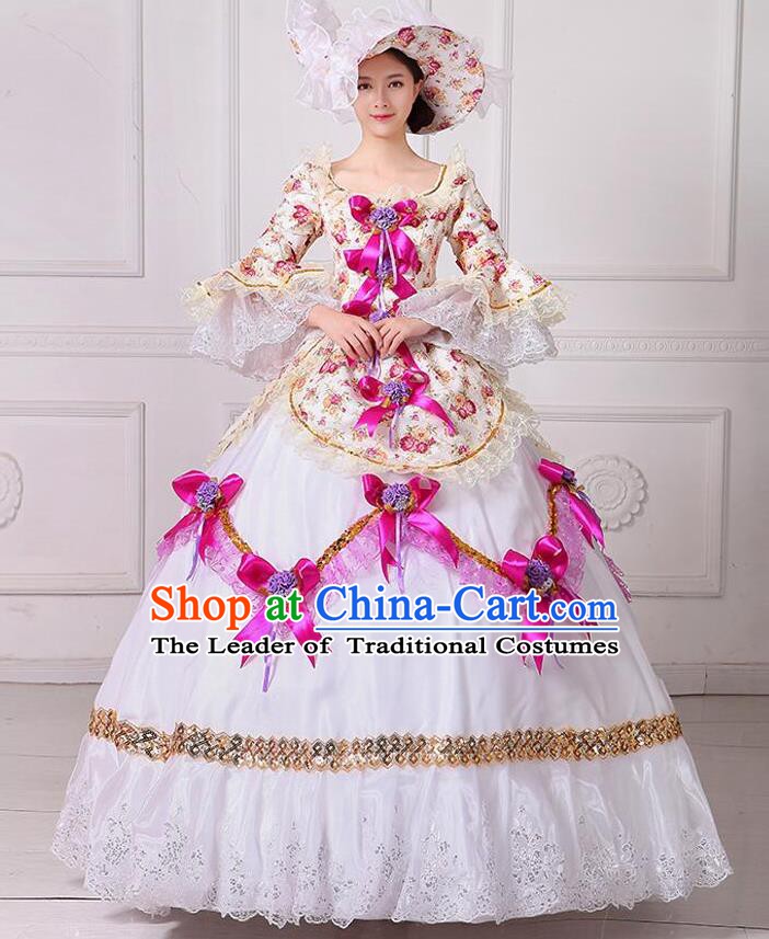 Traditional European Court Noblewoman Renaissance Costume Dance Ball Princess Rosy Bowknot Dress for Women