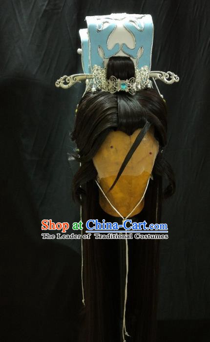 Traditional China Ancient Cosplay Prince Hair Accessories Wig and Headwear for Men