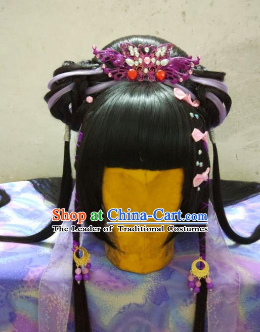 Traditional China Ancient Cosplay Palace Lady Wig and Hair Accessories Headwear for Women