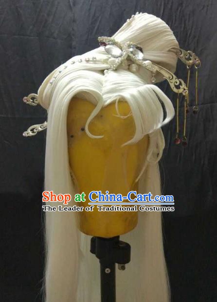 Traditional China Ancient Cosplay Swordsman Asmodians Lady Hair Accessories Wig and Hairpins for Women