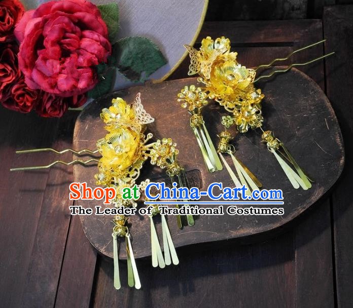 Chinese Handmade Classical Hair Accessories Ancient Wedding Hanfu Golden Hair Clips Hairpins for Women