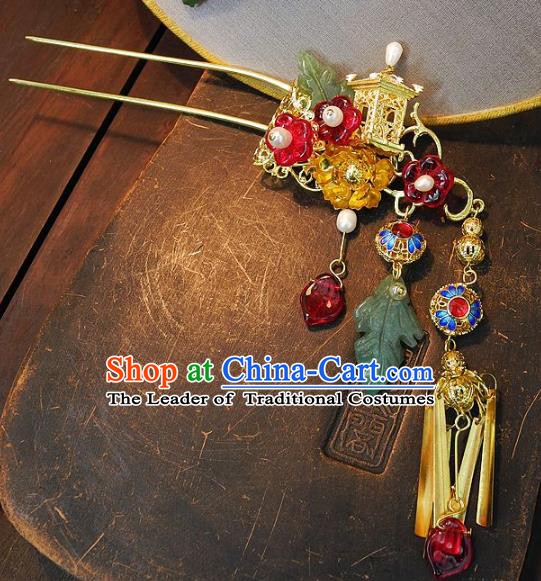 Chinese Handmade Classical Hair Accessories Ancient Wedding Hanfu Cloisonne Hairpins for Women