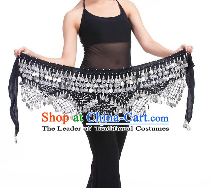 Asian Indian Belly Dance Paillette Black Waistband Accessories India Raks Sharki Belts for Women