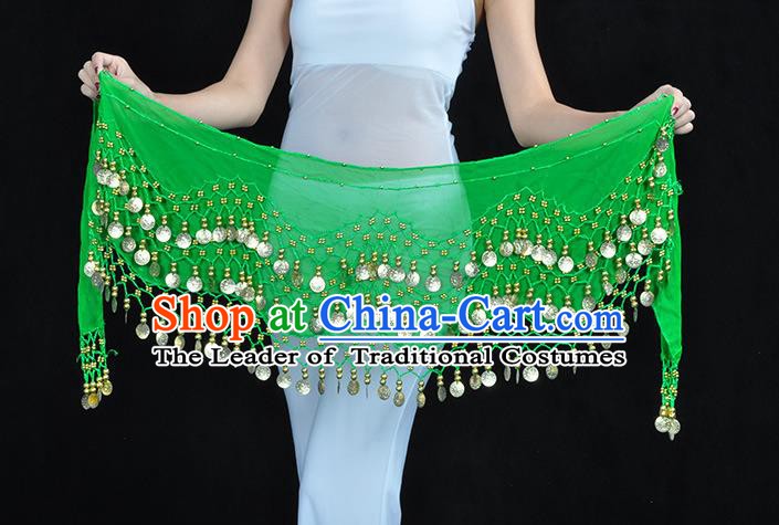 Asian Indian Belly Dance Green Silk Waistband Accessories India Raks Sharki Belts for Women