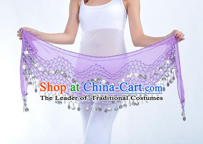 Asian Indian Belly Dance Argent Paillette Purple Silk Waistband Accessories India Raks Sharki Belts for Women