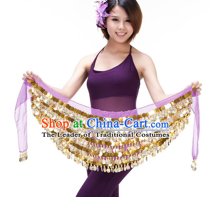 Asian Indian Belly Dance Paillette Waist Chain Purple Waistband India Raks Sharki Belts for Women