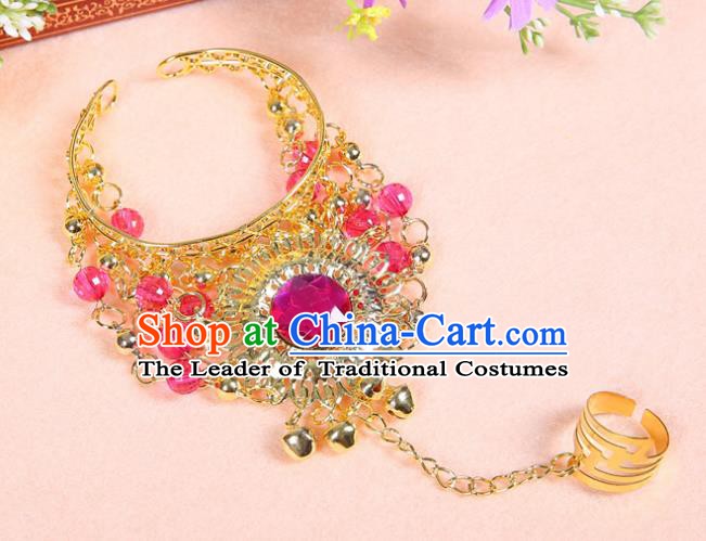 Asian Indian Belly Dance Accessories Bracelet India National Dance Rosy Crystal Bangle for Women