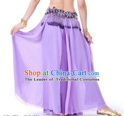 Asian Indian Belly Dance Costume Stage Performance Purple Skirt, India Raks Sharki Slit Dress for Women