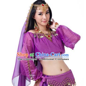 Asian Indian Belly Dance Hair Accessories Frontlet and Purple Veil for Women