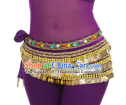 Asian Indian Belly Dance Paillette Purple Waist Chain Tassel Waistband India Raks Sharki Belts for Women