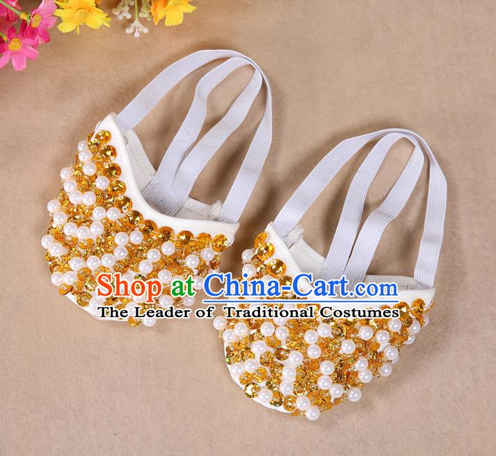 Asian Indian Belly Dance Shoes India Traditional Dance Yellow Beads Soft Shoes for for Women