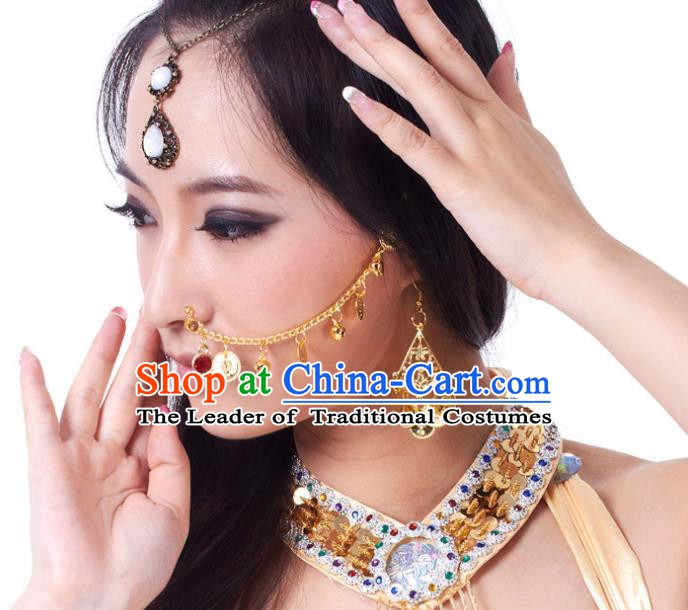 Asian Indian Belly Dance Accessories India Traditional Dance Golden Nose Chain for for Women