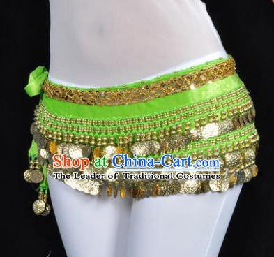 Asian Indian Belly Dance Paillette Green Waist Accessories Waistband India Raks Sharki Belts for Women