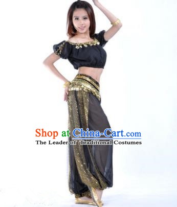 Asian Indian Belly Dance Costume Stage Performance Yoga Black Uniform, India Raks Sharki Dress for Women