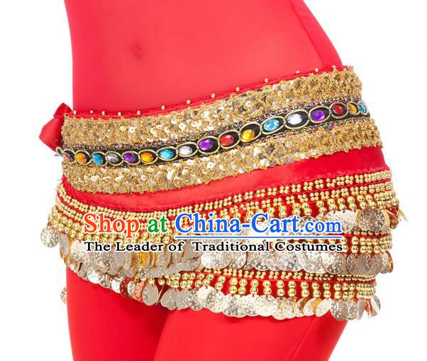 Asian Indian Belly Dance Diamante Waist Accessories Red Waistband India Raks Sharki Belts for Women