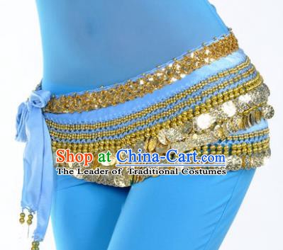Asian Indian Traditional Belly Dance Blue Waist Accessories Waistband India Raks Sharki Belts for Women
