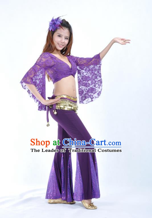 Indian Belly Dance Purple Lace Costume India Raks Sharki Suits Oriental Dance Clothing for Women