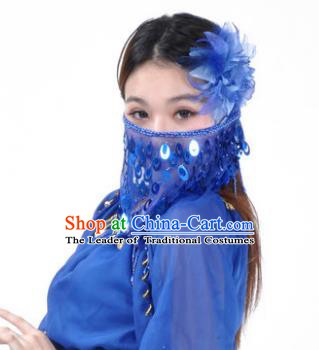 Indian Belly Dance Accessories Royalblue Paillette Yashmak India Traditional Dance Mask Veil for for Women