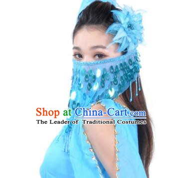 Indian Belly Dance Accessories Blue Paillette Yashmak India Traditional Dance Mask Veil for for Women