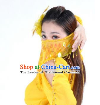 Indian Belly Dance Accessories Yellow Paillette Yashmak India Traditional Dance Mask Veil for for Women