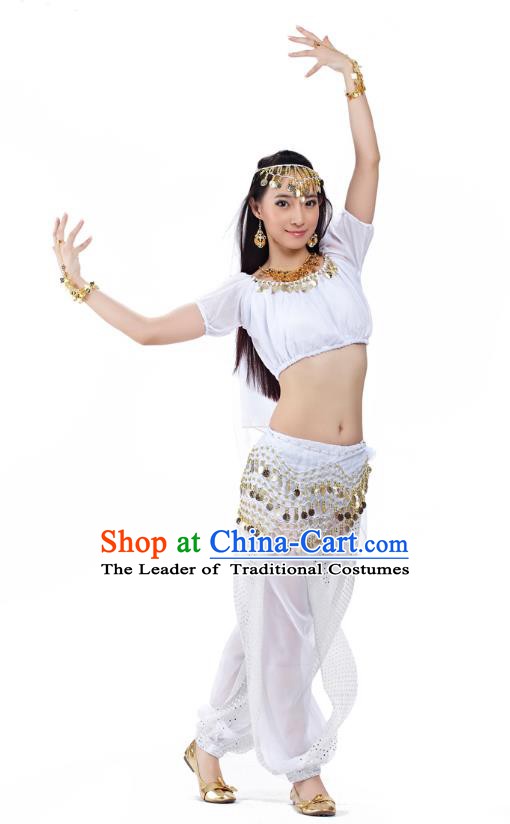 Top Indian Bollywood Belly Dance Costume Oriental Dance White Dress, India Raks Sharki Clothing for Women