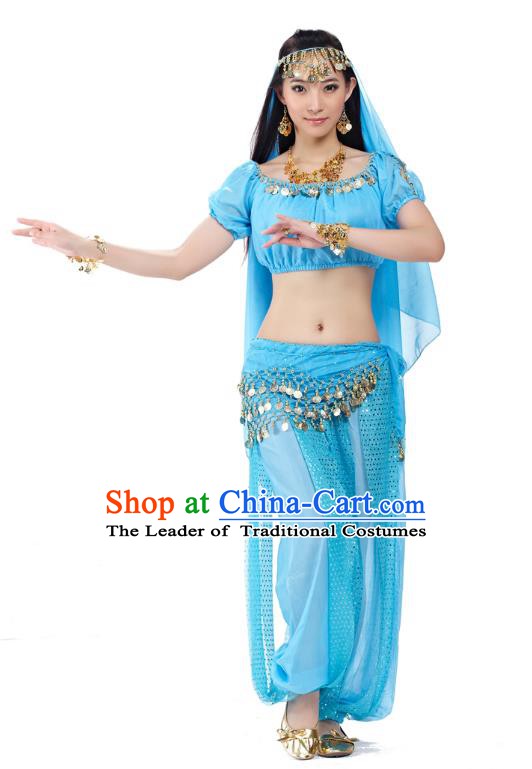 Top Indian Bollywood Belly Dance Costume Oriental Dance Blue Dress, India Raks Sharki Clothing for Women