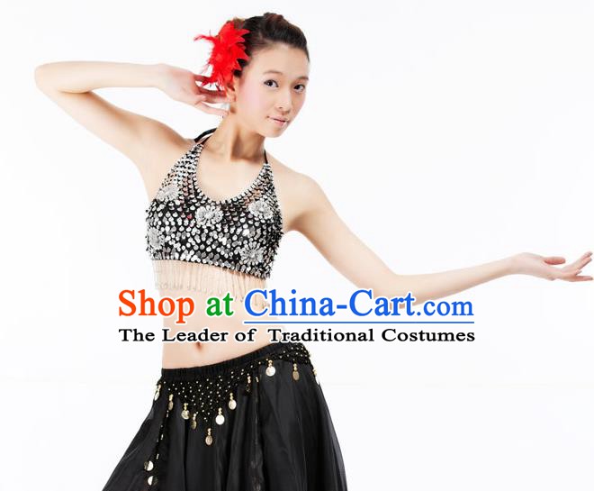 Top Indian Bollywood Belly Dance Costume Oriental Dance Argent Paillette Brassiere for Women
