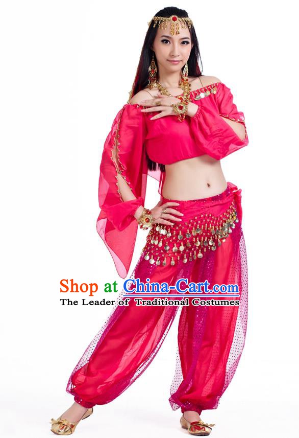Top Indian Bollywood Belly Dance Rosy Costume Oriental Dance Stage Performance Clothing for Women