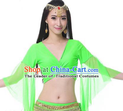 Indian Oriental Dance Belly Dance Costume Upper Outer Garment India Raks Sharki Light Green Blouse for Women