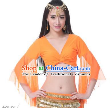 Indian Oriental Dance Belly Dance Costume Upper Outer Garment India Raks Sharki Orange Blouse for Women