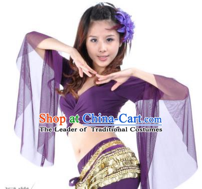 Indian Oriental Dance Belly Dance Costume Upper Outer Garment India Raks Sharki Purple Blouse for Women