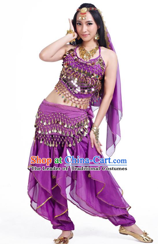 Indian Oriental Belly Dance Purple Costume, India Raks Sharki Bollywood Dance Clothing for Women