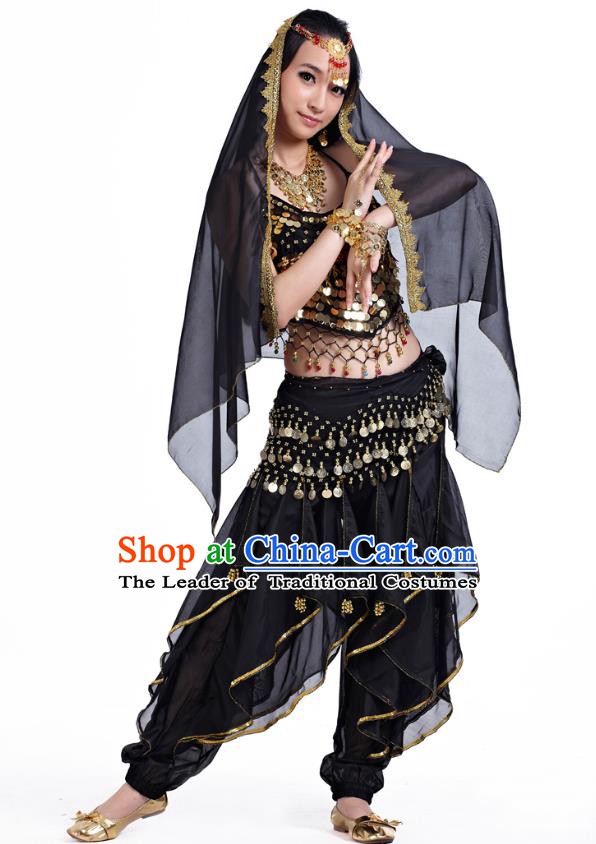 Indian Oriental Belly Dance Black Costume, India Raks Sharki Bollywood Dance Clothing for Women