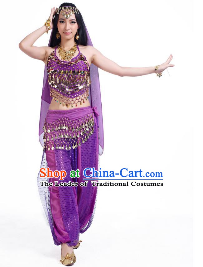 Indian Belly Dance Costume Bollywood Oriental Dance Purple Clothing for Women