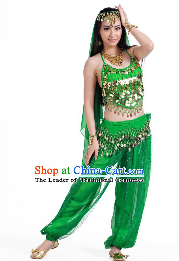Indian Belly Dance Costume Bollywood Oriental Dance Green Clothing for Women