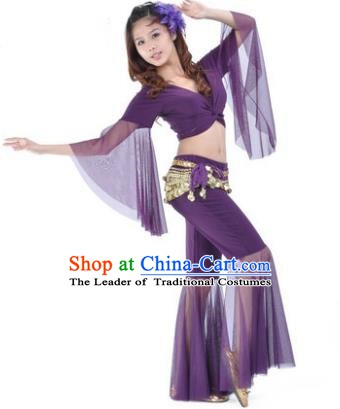 Asian Indian Belly Dance Training Purple Uniform India Bollywood Oriental Dance Clothing for Women