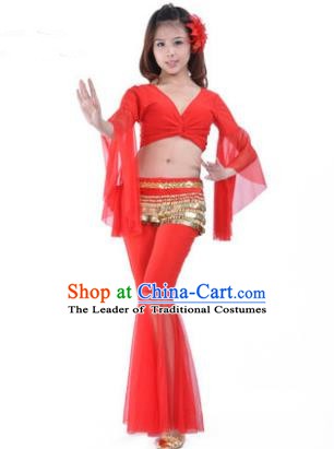 Asian Indian Belly Dance Training Red Uniform India Bollywood Oriental Dance Clothing for Women