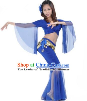 Asian Indian Belly Dance Training Royalblue Uniform India Bollywood Oriental Dance Clothing for Women