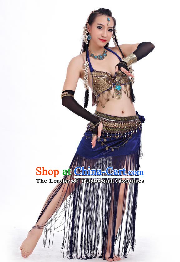Asian Indian Belly Dance Primitive Tribe Dance Blue Costume India Bollywood Oriental Dance Clothing for Women