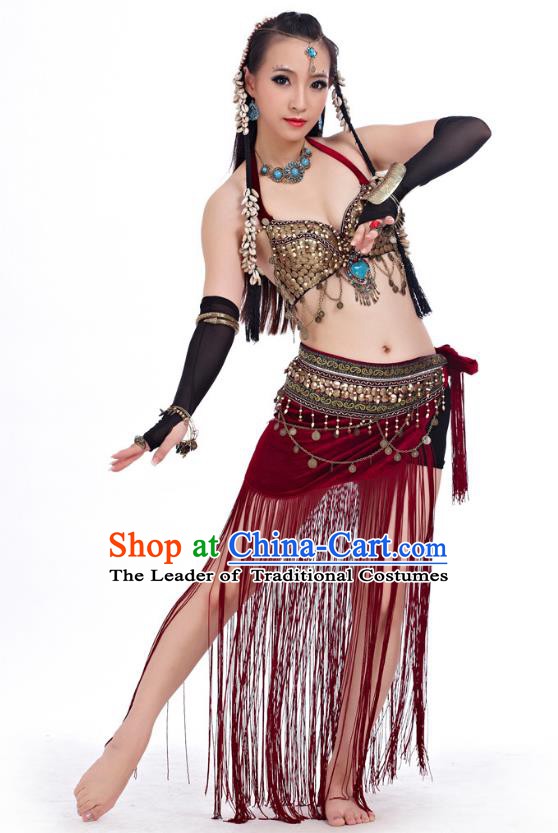 Asian Indian Belly Dance Primitive Tribe Dance Red Costume India Bollywood Oriental Dance Clothing for Women