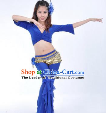 Indian Traditional Belly Dance Deep Blue Uniform Asian India Oriental Dance Costume for Women