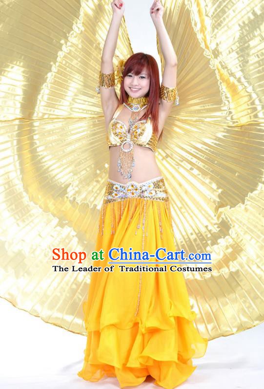 Indian Bollywood Belly Dance Yellow Dress Clothing Asian India Oriental Dance Costume for Women