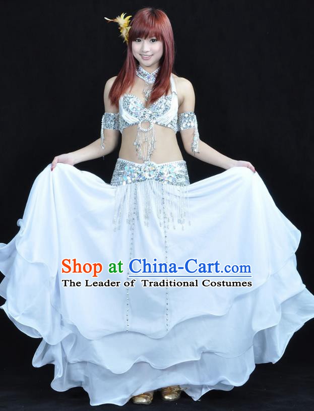 Indian Bollywood Belly Dance White Dress Clothing Asian India Oriental Dance Costume for Women